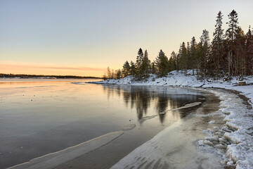 sunrise frozen lake