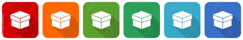 Poster box icon set, flat design vector illustration in 6 colors options for webdesign and mobile applicati