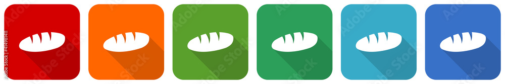 Leinwandbilder bread icon set, flat design vector illustration in 6 colors options for webdesign and mobile applica