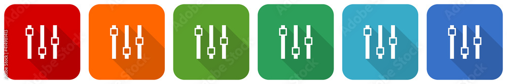 Poster Slider icon set, flat design vector illustration in 6 colors options for webdesign and mobile applications
