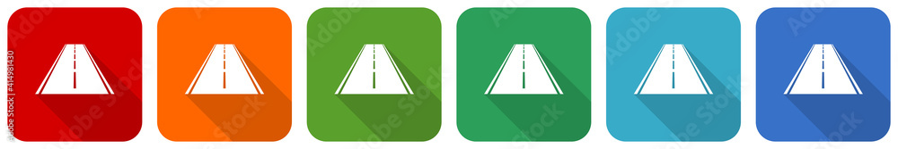 Poster road icon set, flat design vector illustration in 6 colors options for webdesign and mobile applicat