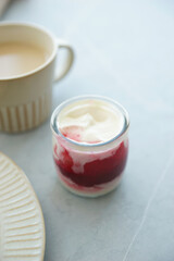 Fresh strawberry yogurt for breakfast