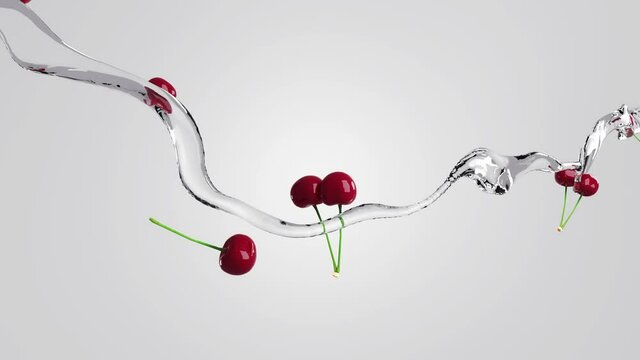Water flow with berries. 3D render.