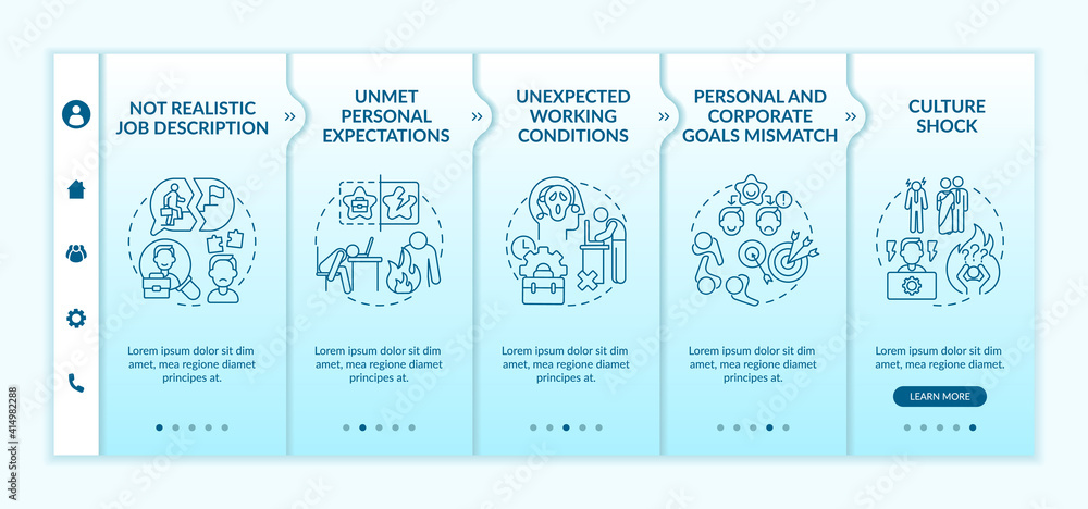Aufkleber unmet personal expectations onboarding vector template. personal and corporate goals mismatch. respo