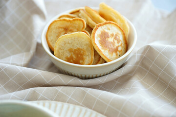 Breakfast with fresh pancakes