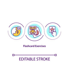 Obraz premium Flashcard exercises concept icon. Special method for word memorizing. Special learning methods in online schools idea thin line illustration. Vector isolated outline RGB color drawing. Editable stroke