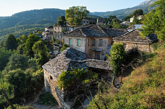Stone houses of traditional architecture in Mikro Papigo in Epirus, Greece