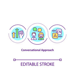 Conversational approach concept icon. Students have conversation about interesting topic or issue. Teaching idea thin line illustration. Vector isolated outline RGB color drawing. Editable stroke
