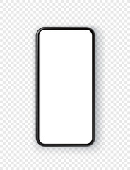 Black smartphone with blank screen isolated on transparent background