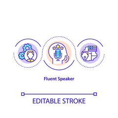 Fluent speaker concept icon. Person who is very comfortable with language. Types of language knowledge idea thin line illustration. Vector isolated outline RGB color drawing. Editable stroke