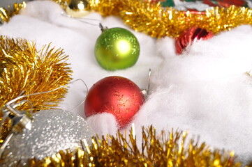 Christmas Bulbs and Garland with Faux Snow