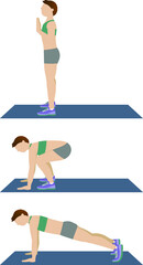 Woman doing half-burpee - illustration