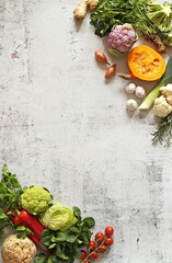 Plant based raw food seasonal vegetables background. Vegetarian, vegan food cooking ingredients....