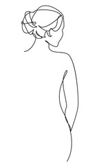 Silhouettes of a girl in a modern one line style. Continuous lady line drawing, aesthetic outline for home decor, posters, wall art, stickers, logo. Vector illustration.