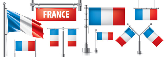 Obraz premium Vector set of the national flag of France in various creative designs