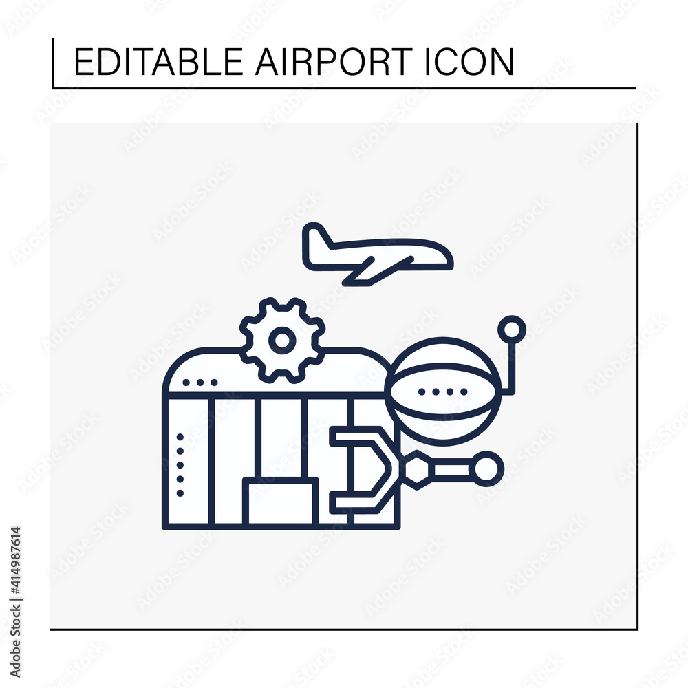 Poster airport robotization line icon. security robot to patrol airport. using robotics to make people work