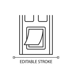 Pet doors linear icon. Petflap. Covered opening for dogs entering building. Burglar-proofing. Thin line customizable illustration. Contour symbol. Vector isolated outline drawing. Editable stroke