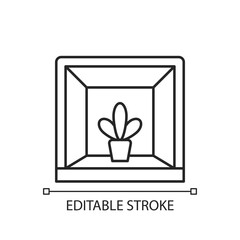 Garden windows linear icon. Outward projecting from wall. Keeping indoor garden. Space for plants. Thin line customizable illustration. Contour symbol. Vector isolated outline drawing. Editable stroke