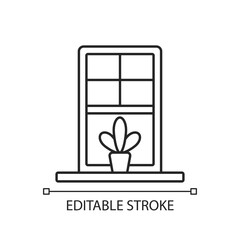Windowsills linear icon. Window ledge. Horizontal structure, surface at window bottom. Thin line customizable illustration. Contour symbol. Vector isolated outline drawing. Editable stroke