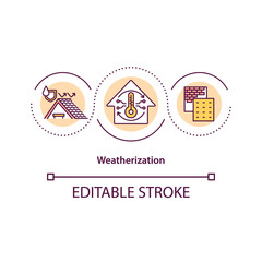 Weatherization concept icon. idea thin line illustration. Reducing energy consumption. Optimize energy efficiency. Global warming. Vector isolated outline RGB color drawing. Editable stroke