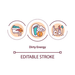 Dirty energy concept icon. Climate change idea thin line illustration. Optimize energy efficiency. Environmental responsibility. Vector isolated outline RGB color drawing. Editable stroke