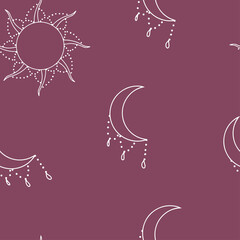 Obraz premium boho style sun and moon pattern on urple background