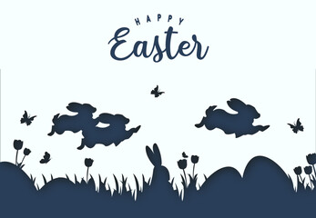 Happy easter colorful paper cut rabbit egg card