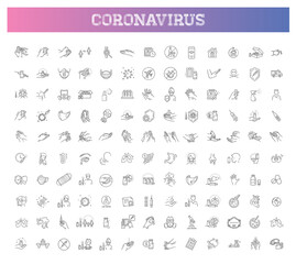 Fototapeta na wymiar Coronavirus Prevention. Coronavirus Vector Line Icons