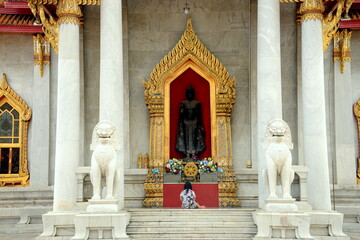 THAILAND BANGKOK , Wat Benchamabophit royal temple built with white Carrara marble, built for King...