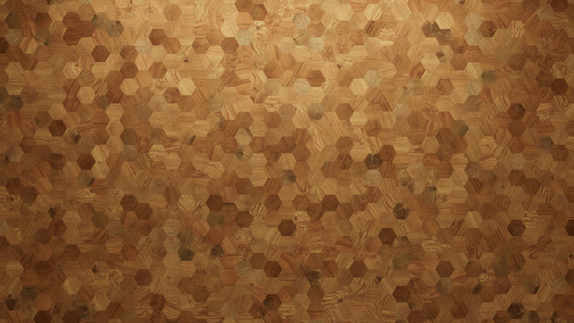 Wood Texture background. Parquet Wallpaper with a Light and Dark Timber Hexagon tile pattern.