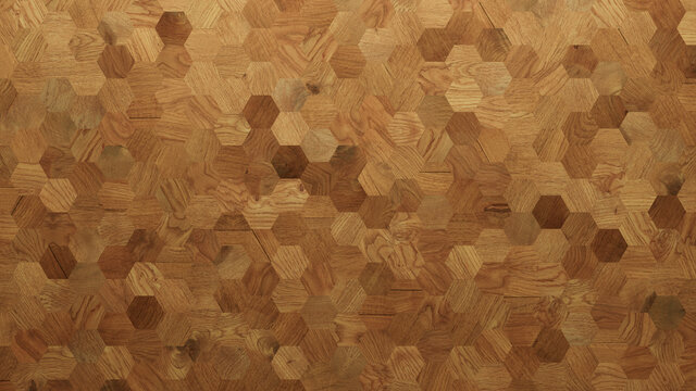 Wood Texture background. Parquet Wallpaper with a Light and Dark Timber Hexagon tile pattern.