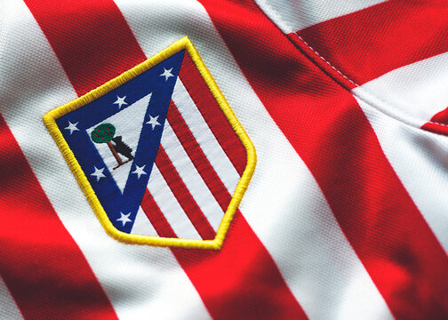 Close-Up on Logo of Atl&eacute;tico Madrid Football Club in the sports shirt