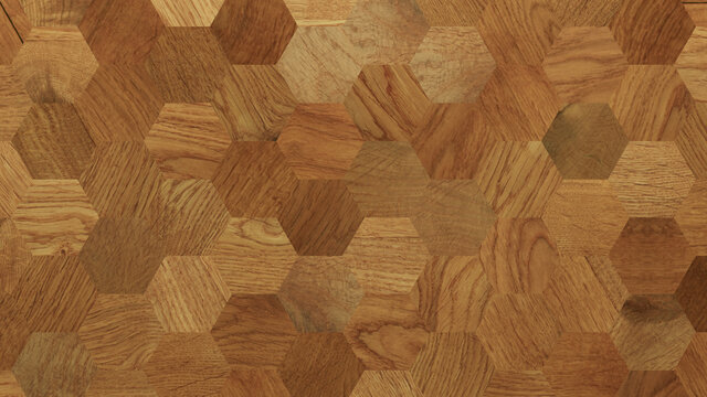 Wood Texture background. Parquet Wallpaper with a Light and Dark Timber Hexagon tile pattern.