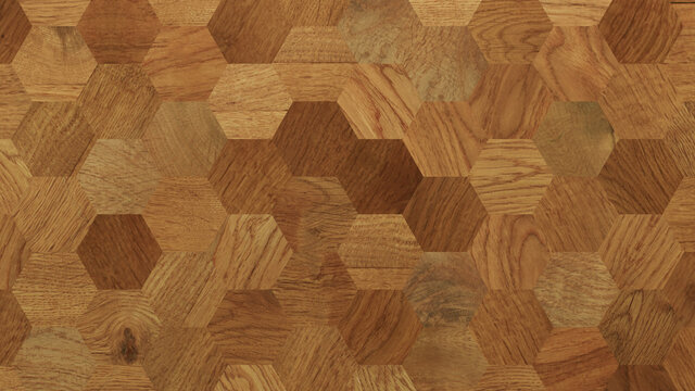 Wood Texture background. Parquet Wallpaper with a Light and Dark Timber Hexagon tile pattern.