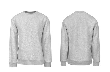 Add your own design. Men's Heather Grey Sweatshirt with Set In Sleeve, cutout and Isolated on a...