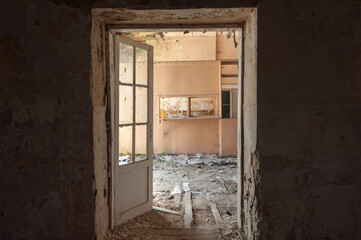 Abandoned palace with a piano in Bratoszewice, Poland 