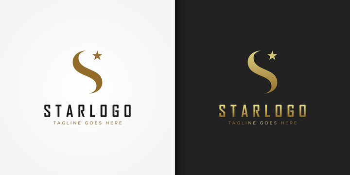 Abstract Initial Letter S Star Logo. Gold Wave S Letter with Star Icon Combination isolated on Double Background. Usable for Business and Branding Logos. Flat Vector Logo Design Template Element.