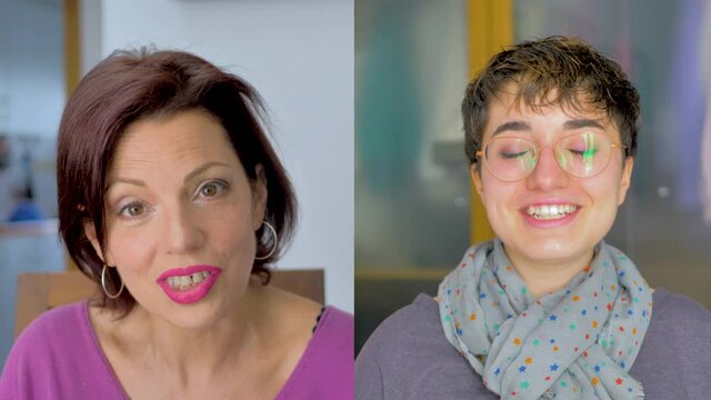madre e hija charlan felices en videoconferencia