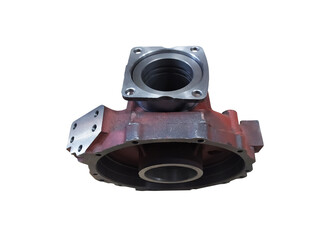 The gear case rear axle of the truck on an isolated white background. New spare parts.