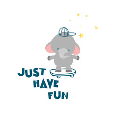 Skater elephant print design. Vector illustration design for fashion fabrics, textile graphics, prints.