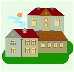 Houses in the old town, isolated background. Cartoon city, European architecture. Vector illustration.