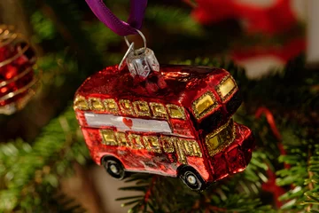 Rolgordijnen Kerstboomversieringen. Londen rode bus © Hugh