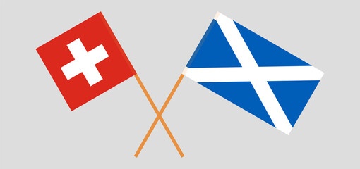Obraz premium Crossed flags of Switzerland and Scotland. Official colors. Correct proportion