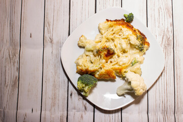 Broccoli and cauliflower cheese dish