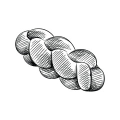 Hand drawn sketch of challah bread on a white background. Bread. Bakery