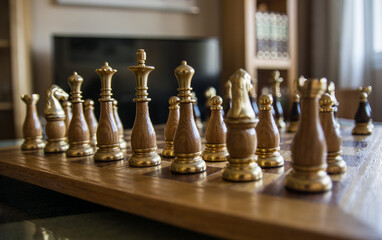 Chess Board With Pieces. Concentration And Strategy Game.