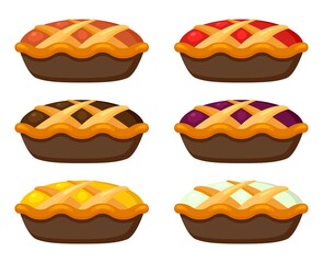 vector collection of homemade fruit and berry pies