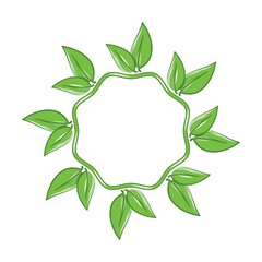 vector round frame border with green leaves