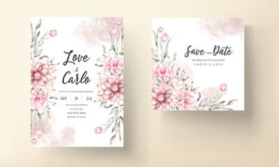 Beautiful wedding invitation card with watercolor flowers