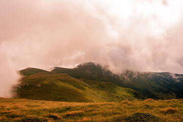 Magical overcast landscape of the Montenegrin ridge in the Carpathians, picturesque landscapes from...